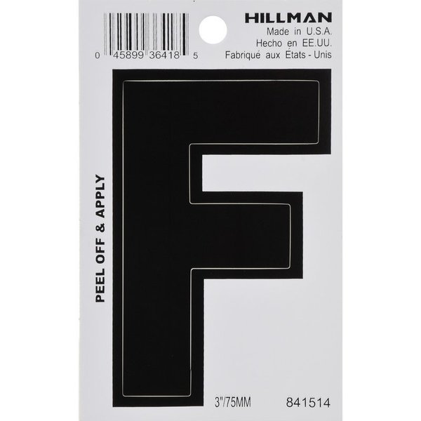 3 in. Black Vinyl Self-Adhesive Letter F 1 pc, 6PK, Hillman, Mfr#: 841514